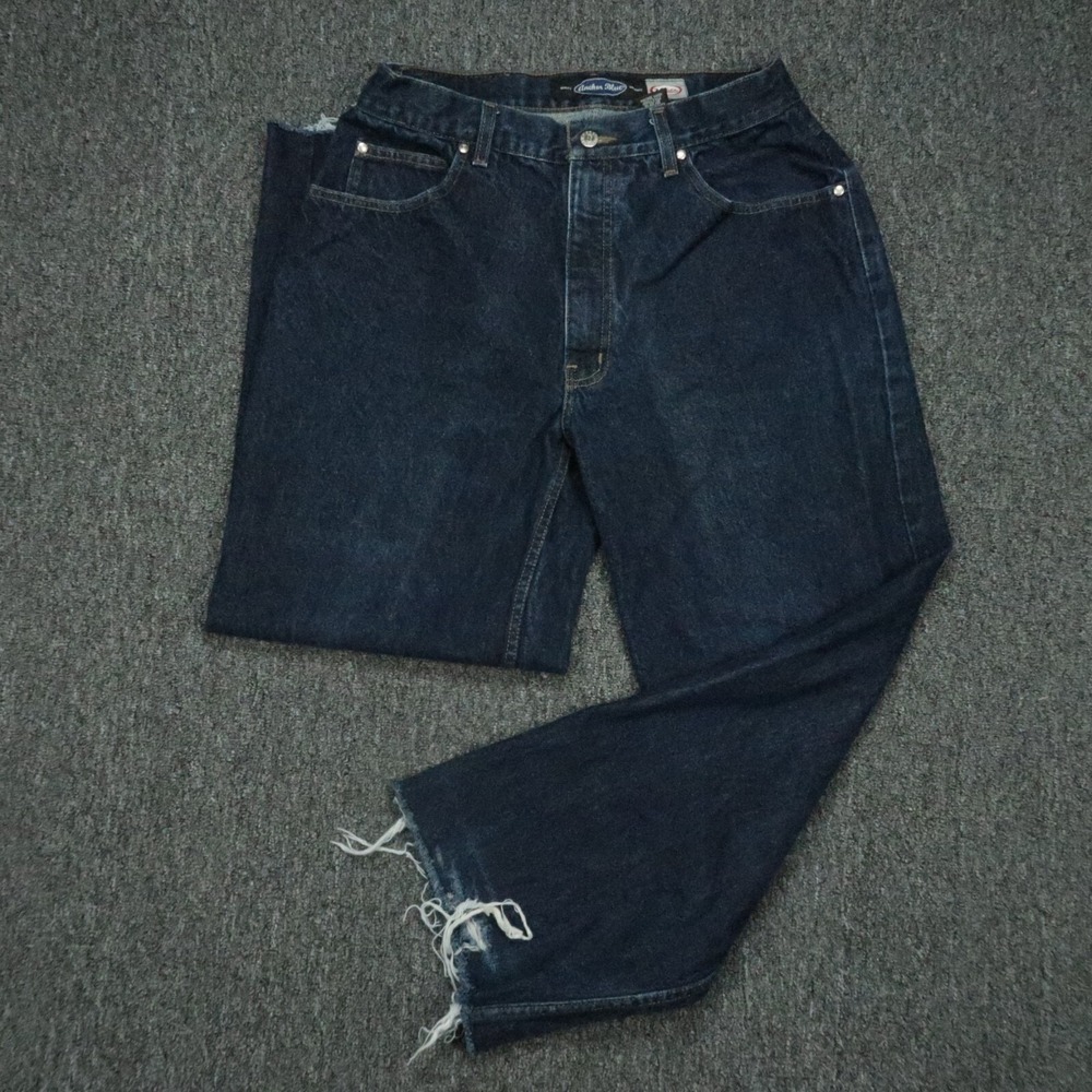 VINTAGE Anchor Blue Jeans Men 31x28 Wide Leg Relaxed Fit Baggy Raw Hem 90s Y2K